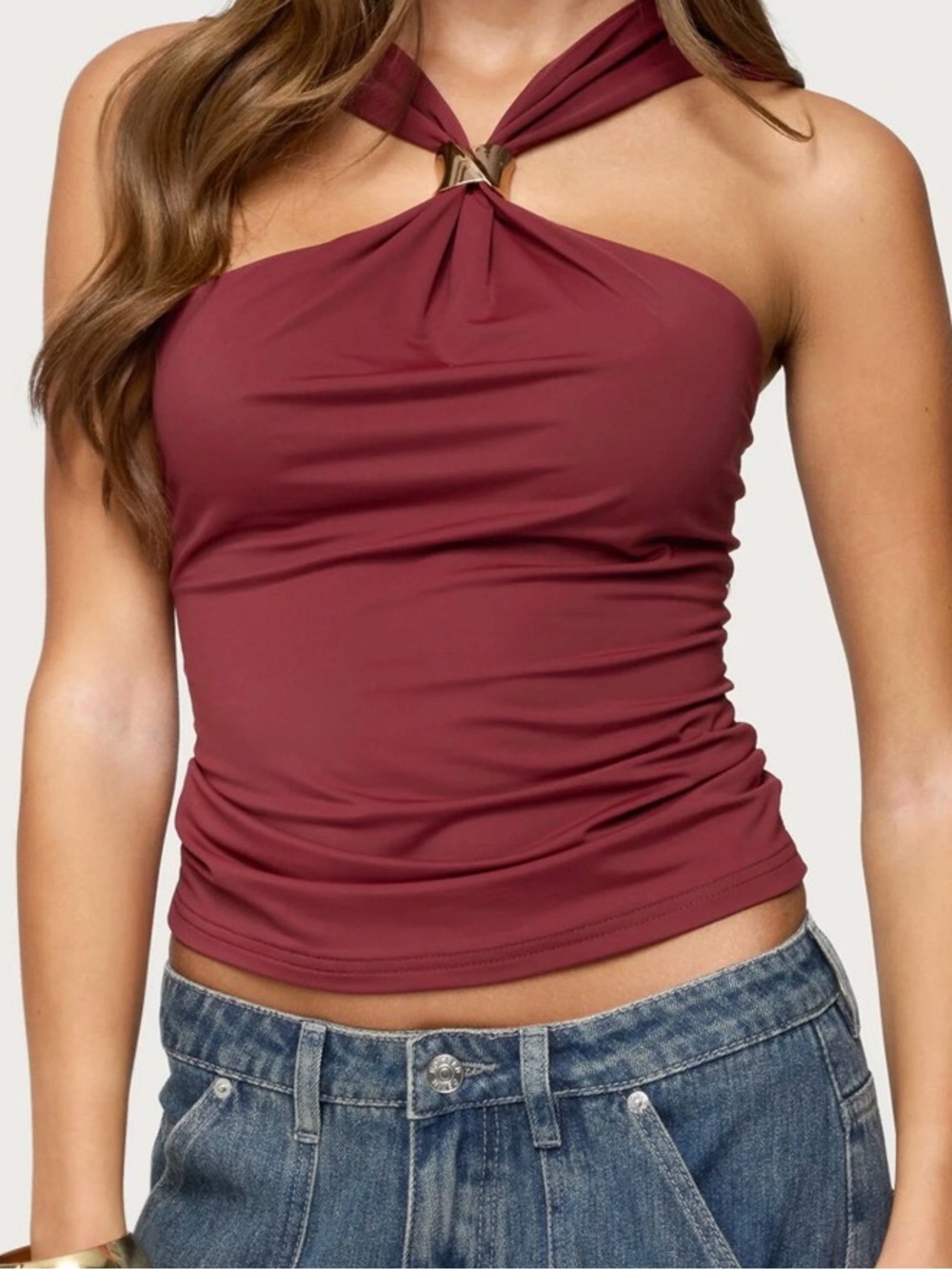 Edikted Twist Halter Camisole in Burgundy